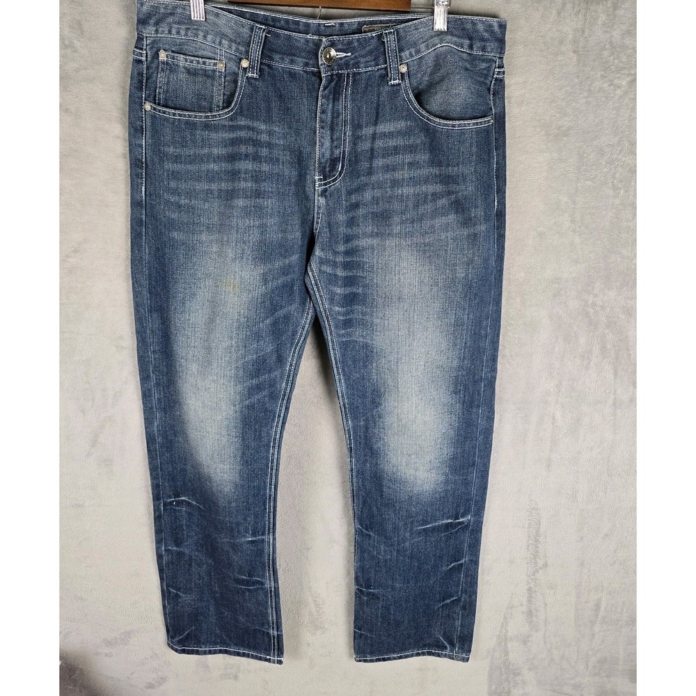 Marc Ecko Cut & Sew Mens Straight Fit Blue Denim‎ Jeans 36x32 Medium Wash